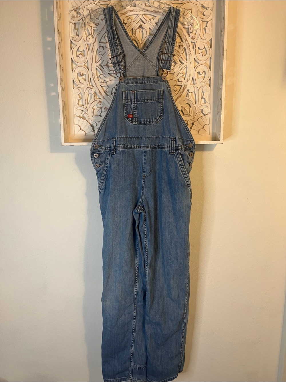 Dickies Light Blue Denim Overalls with Pocket Patch
